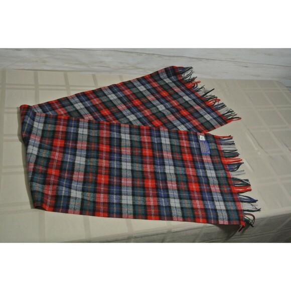 PENDLETON Blue Red Gray Green 100% PURE WOOL Plaid Scarf Men Womens Tassel - Picture 1 of 7